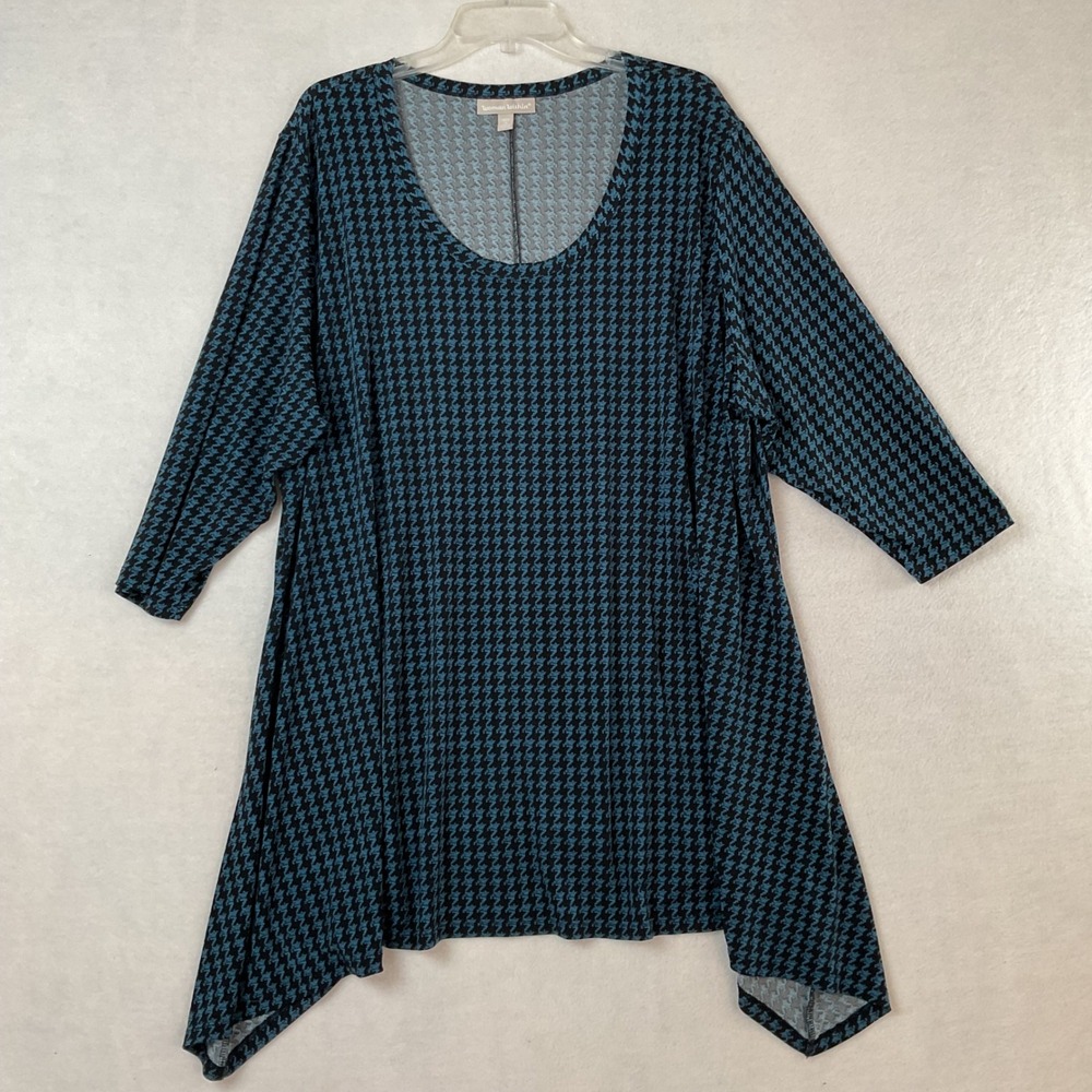 Woman Within Blue Black Houndstooth Sharkbite Tunic Top 2X 26/28 3/4 Sleeve